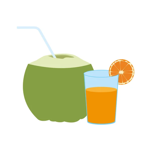 Suco de laranja e bebida de coco — Vetor de Stock