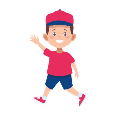 Çizgi film mutlu çocuk el sallama ikonu