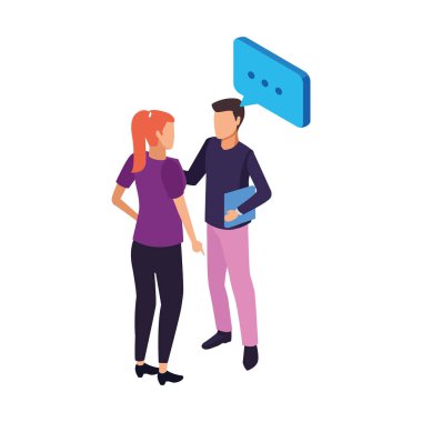 Konuşma baloncuğu ikonuna sahip Avatar erkek ve kadın, renkli tasarım