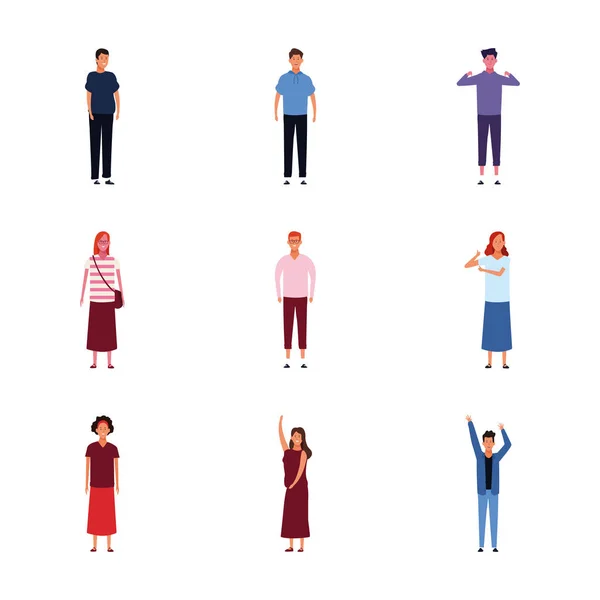 Pictogram set van volwassen mensen staan, plat ontwerp — Stockvector