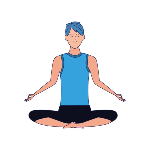 Yoga yapan adam nilüfer çiçeği poz ikonu, renkli tasarım — Stok Vektör