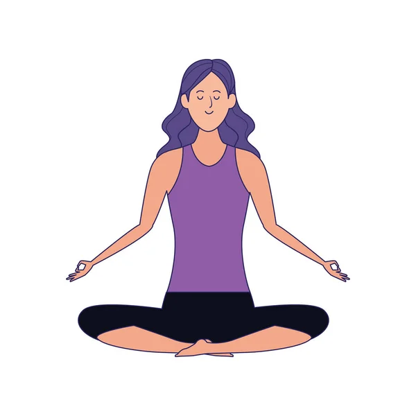 Cartoon vrouw doen yoga lotus pose icoon, plat ontwerp — Stockvector
