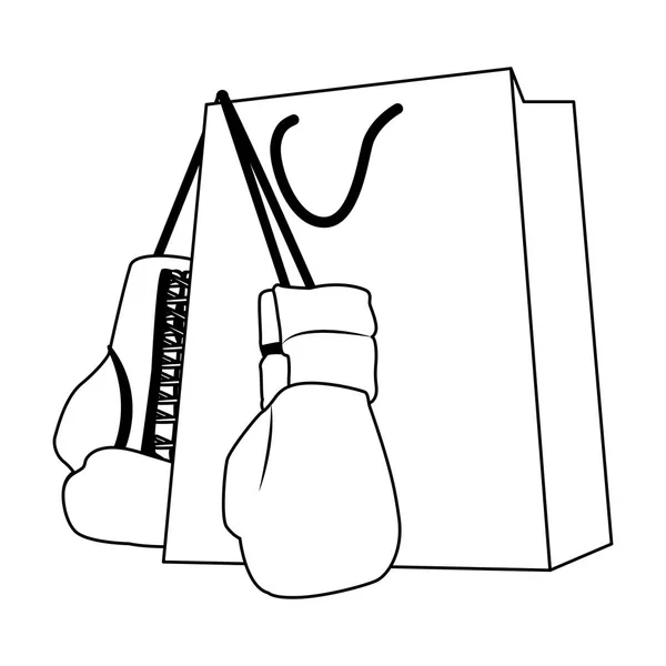 Shopping bag with boxing gloves, flat design — 스톡 벡터