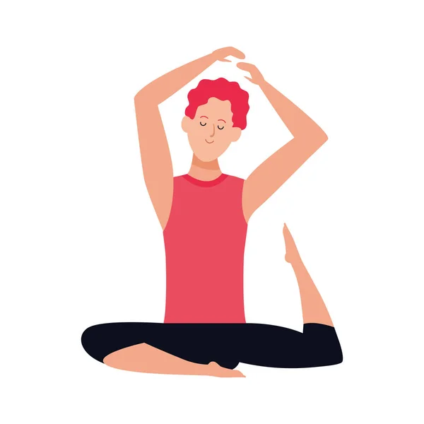 Hombre de dibujos animados haciendo icono de yoga — Vector de stock