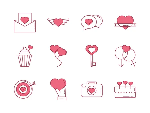 Bundle of happy valentines day set icons — Stock Vector