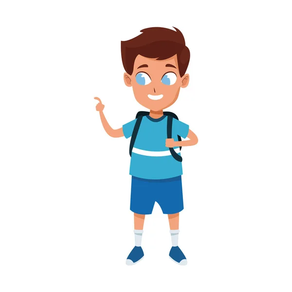 Menino bonito com ícone de mochila escolar, design colorido — Vetor de Stock