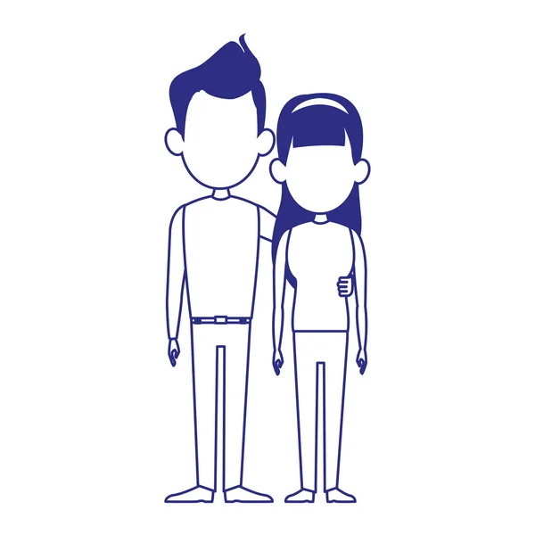 Giovane coppia icona in piedi, design colorato — Vettoriale Stock