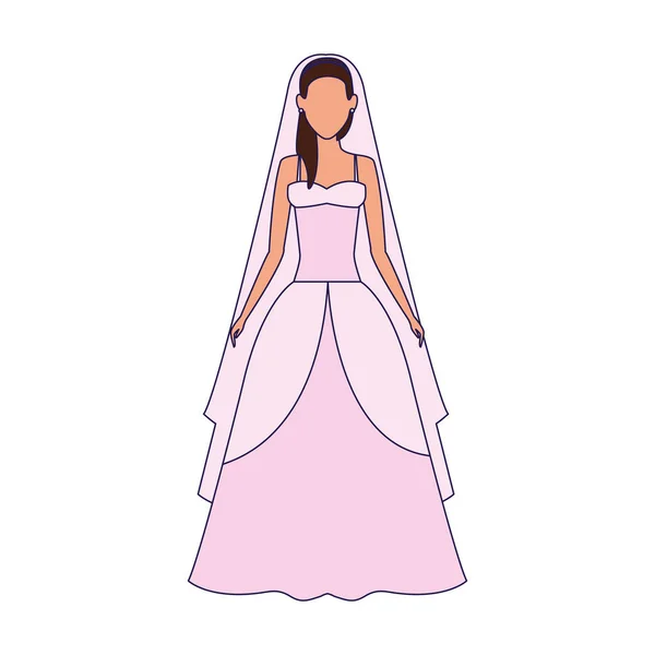 Avatar mariée avec robe élégante, design plat — Image vectorielle