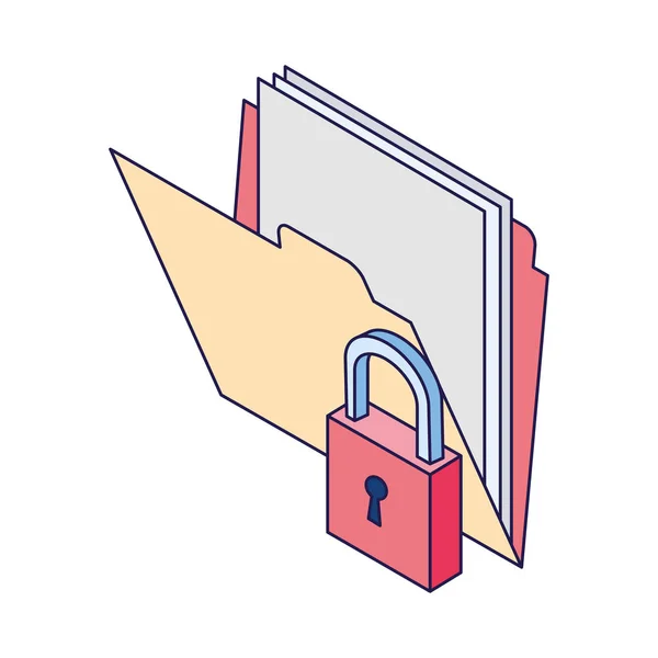 Securiy padlock with documents folder icon, flat design — Stock Vector