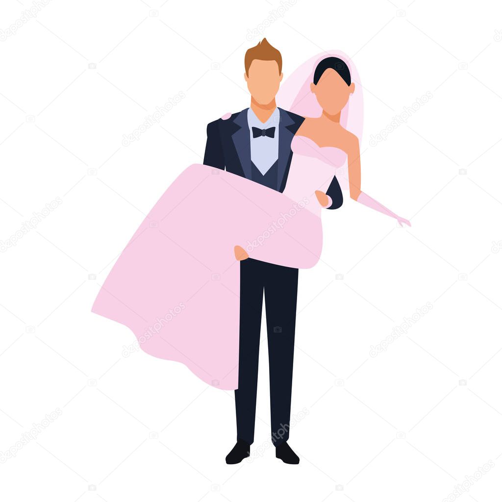 groom carrying bride icon, flat design