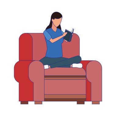 Avatar kadın kanepede oturup kitap okuyarak rahatladı.