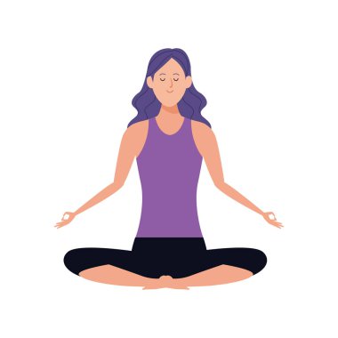 karikatür kadın yoga yapıyor lotus poz ikonu, düz tasarım