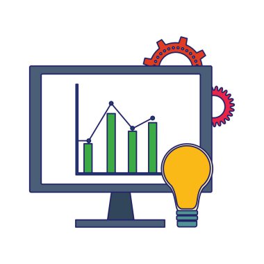 Ekranda grafik grafiği olan ampul ışığı ve bilgisayar