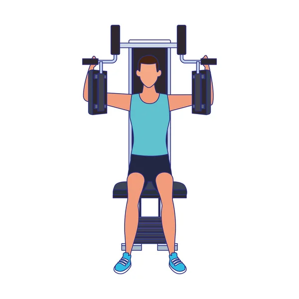 Avatar homme travaillant sur l'icône de la machine de gym — Image vectorielle