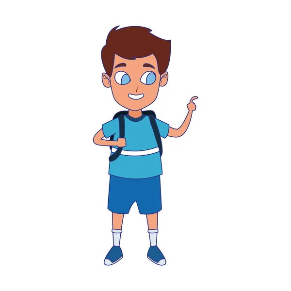 Netter Junge mit Schulrucksack-Ikone, buntes Design — Stockvektor