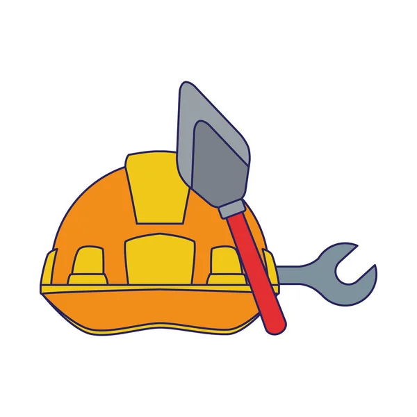 Safety helmet with spatula and wrench tools, colorful design — Stock Vector