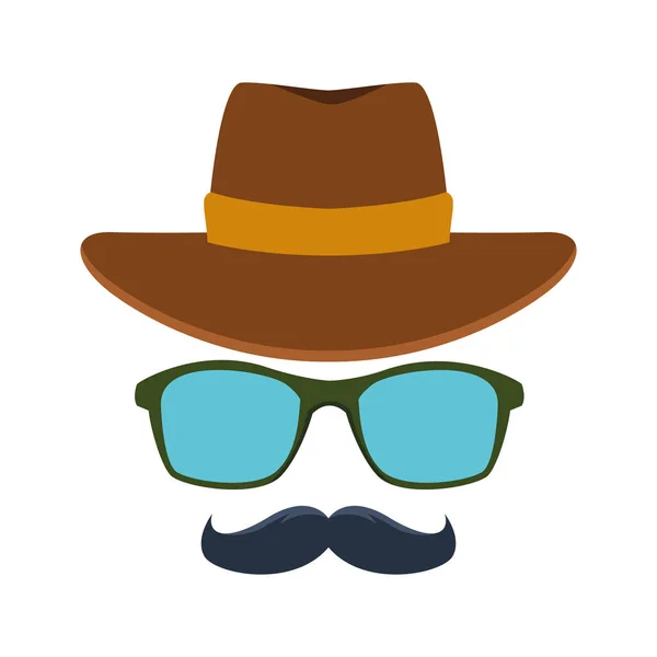 带眼镜和胡子图标的西式帽子 — 图库矢量图片