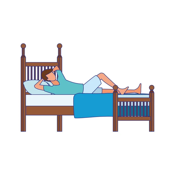 Лежащий человек на кровати — стоковый вектор