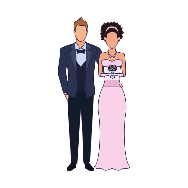 Avatar novia y novio icono de pie — Archivo Imágenes Vectoriales