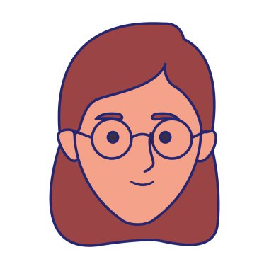 Çizgi film kadını, gözlüklü, düz dizayn.