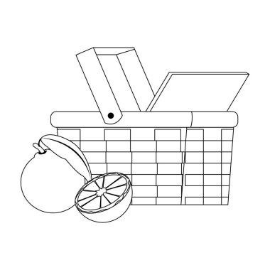 Hasır sepet ve portakallar, düz dizayn.