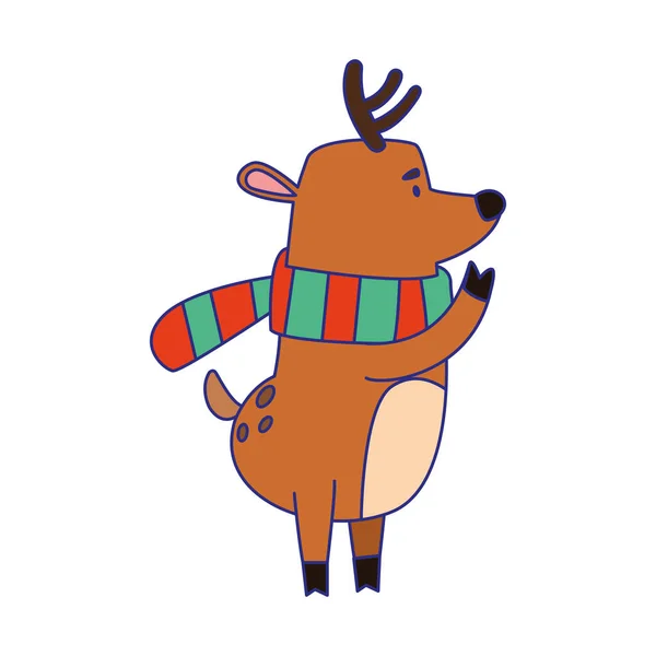 Dessin animé cerf de Noël avec écharpe — Image vectorielle