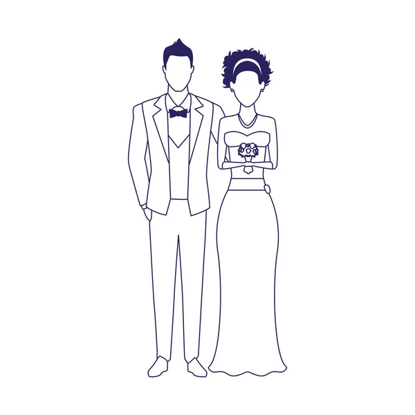 Avatar bruid en bruidegom staande pictogram — Stockvector