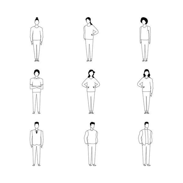 Awatara kobiet stojących zestaw ikon, płaski design — Wektor stockowy