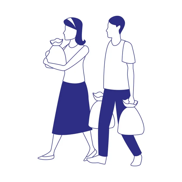 Аватар мужчина и женщина с мешками супермаркета, плоский дизайн — стоковый вектор