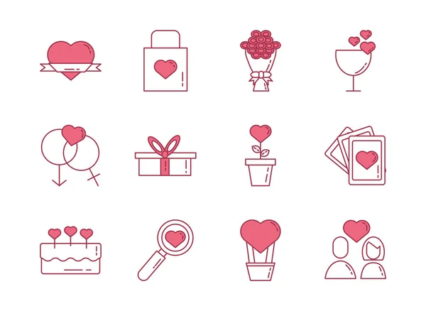 Bundle of happy valentines day set icons — Stock Vector