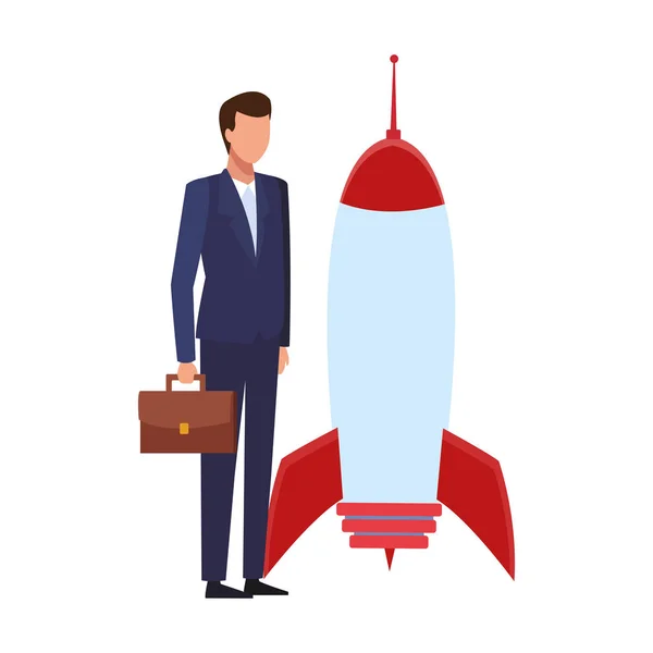 Бізнесмен і космічна ракета, барвистий дизайн — стоковий вектор