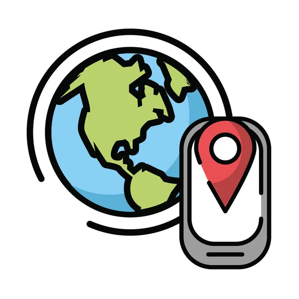Smartphone avec localisation des broches GPS et planète Terre — Image vectorielle