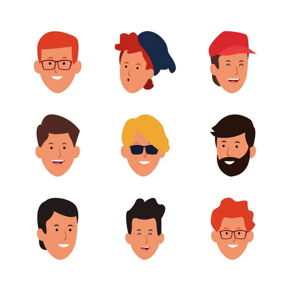 Icon set of cartoon men faces — Stock Vector