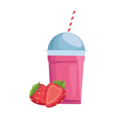 Çilekli smoothie cup simgesi, renkli tasarım