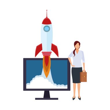 Bilgisayarlı ve roketli iş kadını