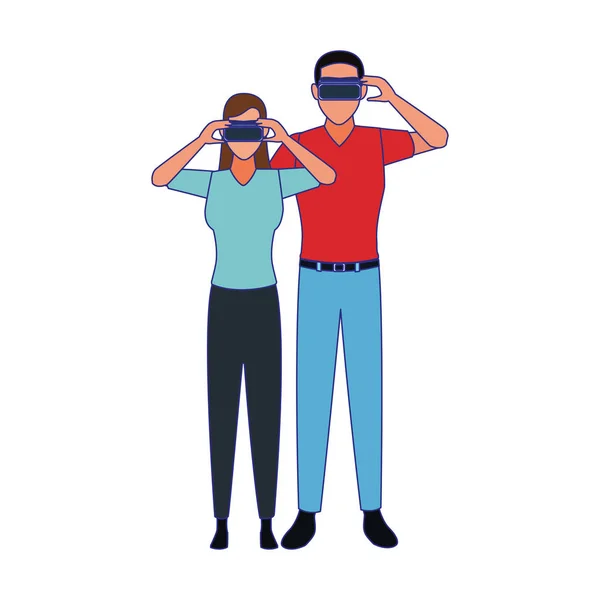 Man en vrouw met technologie van Augmented Reality — Stockvector