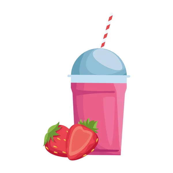Strawberry smoothie cup icon, colorful design — 스톡 벡터