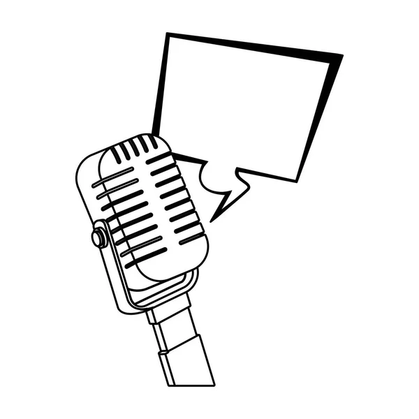 Retro microphone and square bubble icon, flat design — Stock Vector