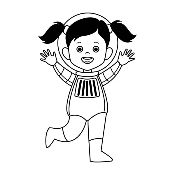 Dibujos animados chica feliz astronauta icono, diseño plano — Vector de stock