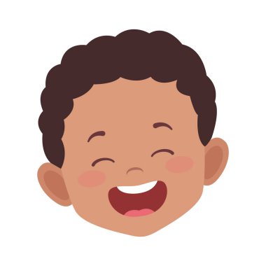 Çizgi film çocuğu gülen ikon, düz tasarım