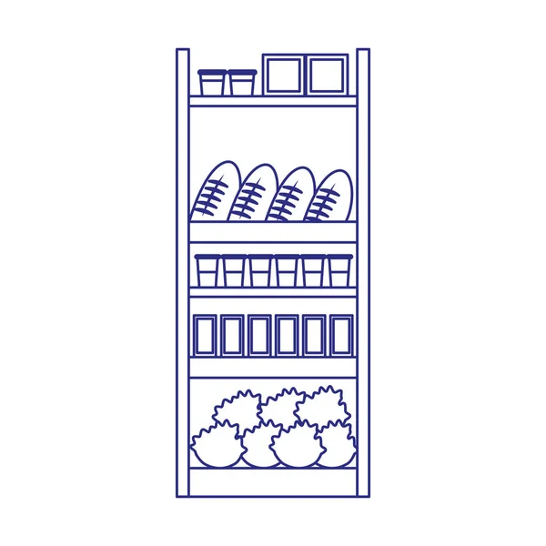 Półka supermarketu z artykułami spożywczymi, płaska konstrukcja — Wektor stockowy