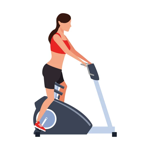 Mujer avatar en el icono de la máquina de gimnasio — Vector de stock