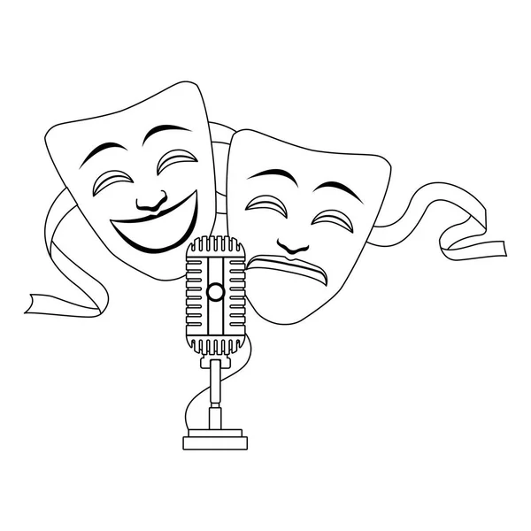 Comédia e tragédia teatro máscaras ícone, design plano — Vetor de Stock
