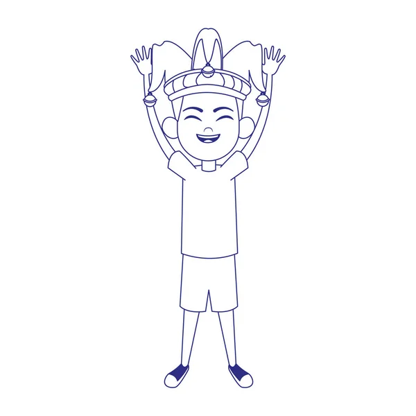 Šťastný chlapec s ikonou šaškovského klobouku, plochý design — Stockový vektor