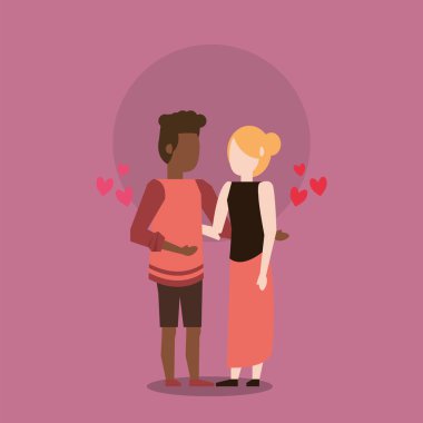 Sevimli ırklar arası aşıklar. Kalpleri olan çift.