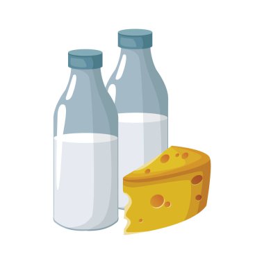 süt şişeleri ve peynir parçaları