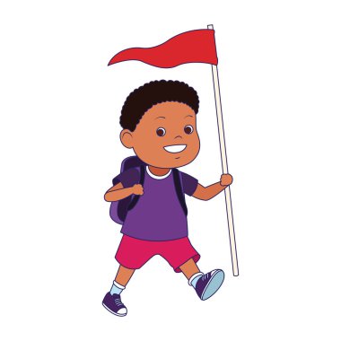 Çizgi film kaşifi çocuk bayrak ikonu, renkli tasarım