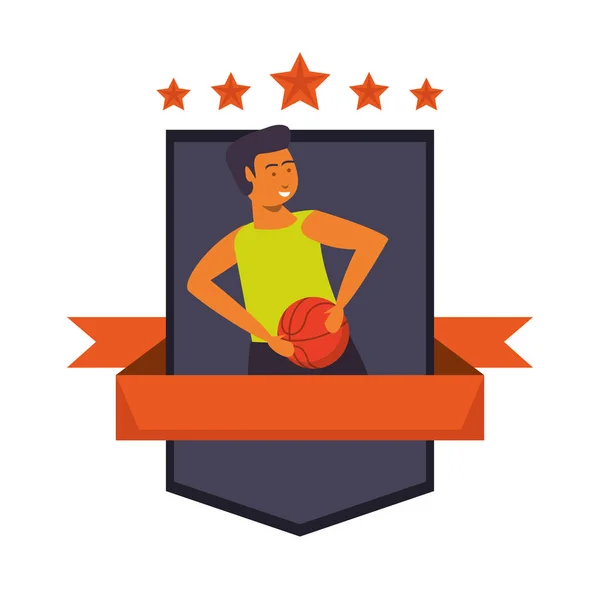 Joven atleta jugando baloncesto con globo — Vector de stock