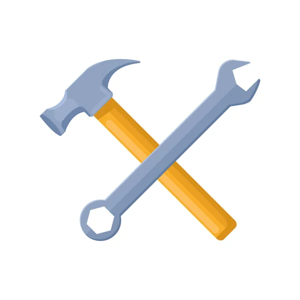 Icône de marteau et clé, design plat — Image vectorielle
