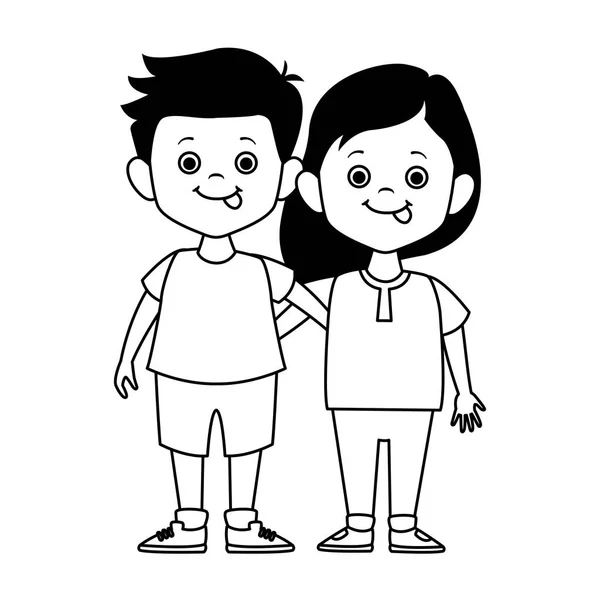 Desenho animado menino e menina de pé ícone — Vetor de Stock